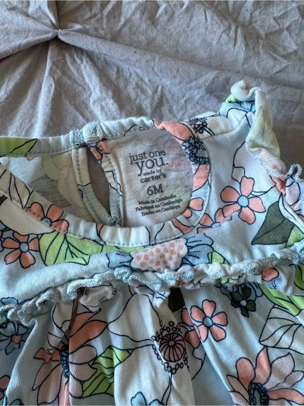 Carter's Light Blue Floral Baby Romper with Peach & Green Accents